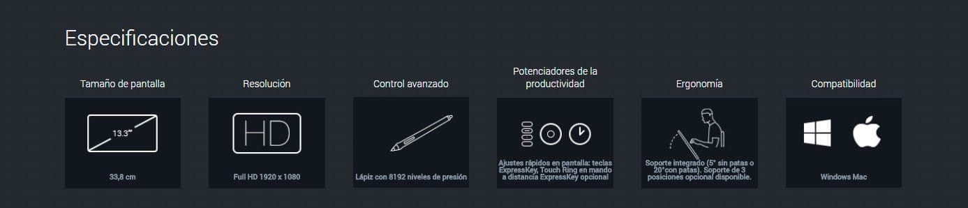 Wacom Cintiq Pro 13 FHD Touch - OPINION, COMPARATIVA Y PRECIO (REVIEW 2018) especificaciones
